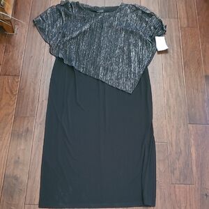 NWT Connected Apparel Black Maxi Dress with Sheer Black & Silver Overlay Size18W